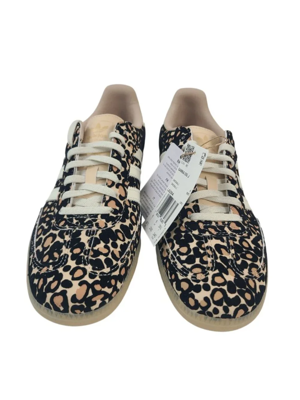 NEW Adidas Samba OG J Leopard Print Sneakers US 6.5 Women's Ivory Gum Sole